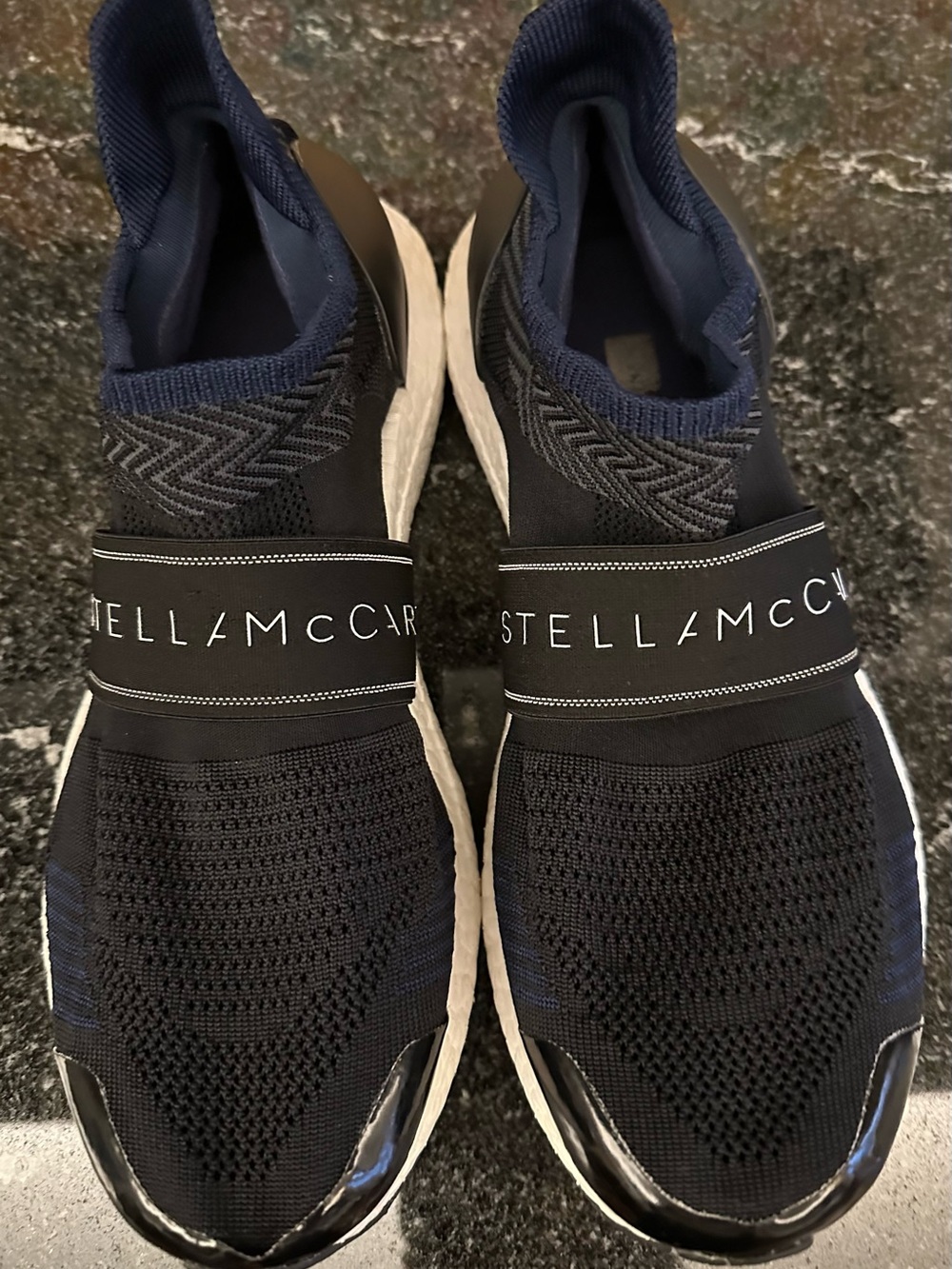 Stella McCartney Black and White Knit Slip-On Sneakers